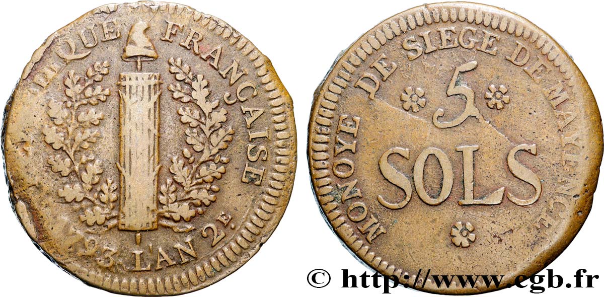 SIEGE OF MAINZ 5 sols 1793 Mayence fSS/SS