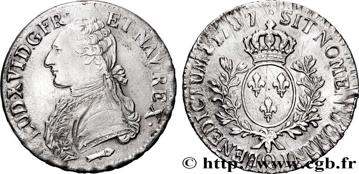 LOUIS XVI Écu aux branches d olivier 1787 Perpignan TTB+