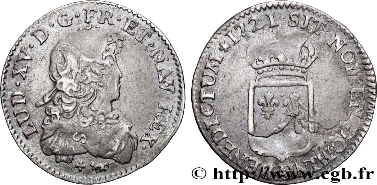 LOUIS XV DIT LE BIEN AIMÉ Sixième d écu de France 1721 Paris TTB