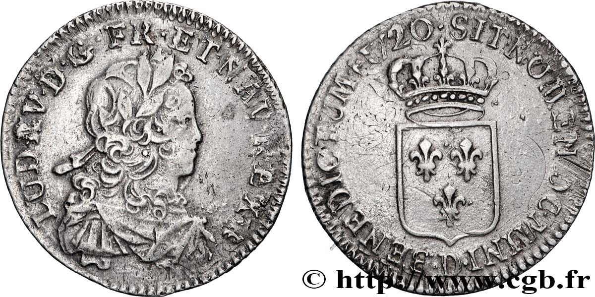 LOUIS XV DIT LE BIEN AIMÉ Sixième d écu de France 1720 Lyon TTB