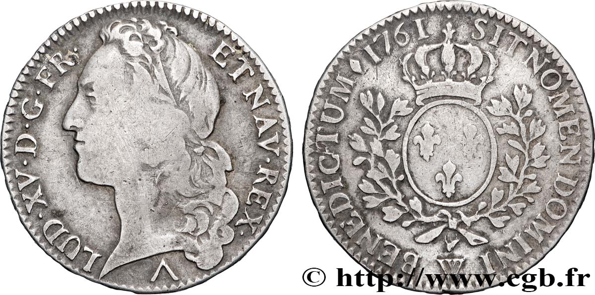 LOUIS XV DIT LE BIEN AIMÉ Demi-écu aux branches d’olivier, tête ceinte d’un bandeau 1761 Lille TB/TB+