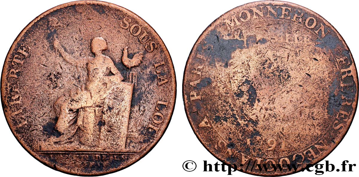 CONFIANCE (MONNAIES DE...) Monneron de 2 sols à la Liberté 1791 Birmingham, Soho B
