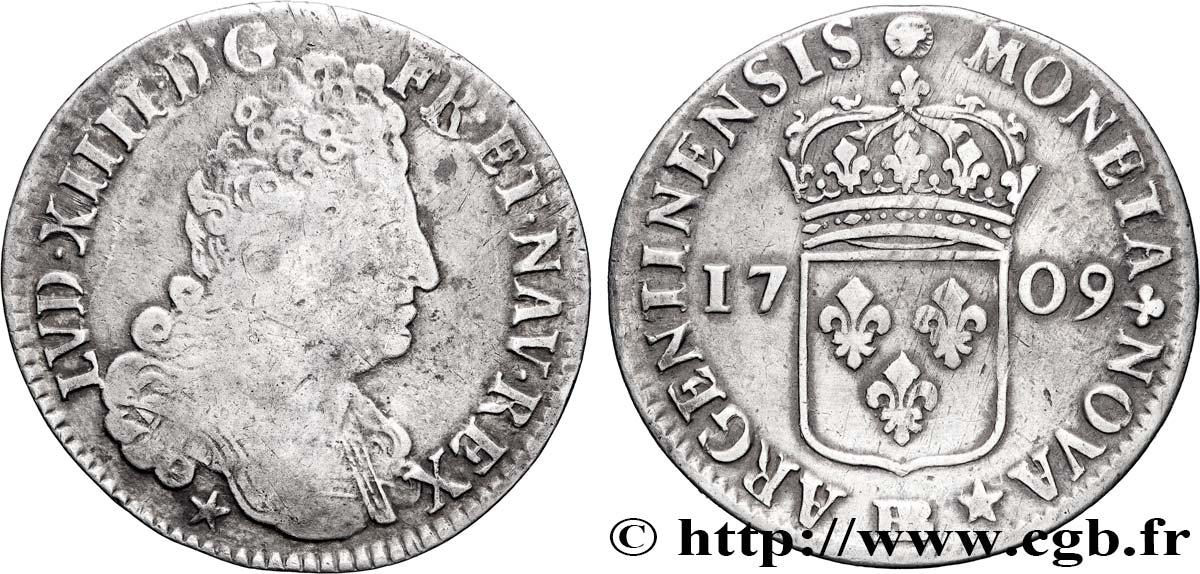 LOUIS XIV LE GRAND OU LE ROI SOLEIL Quarante-quatre sols de Strasbourg 1709 Strasbourg TB
