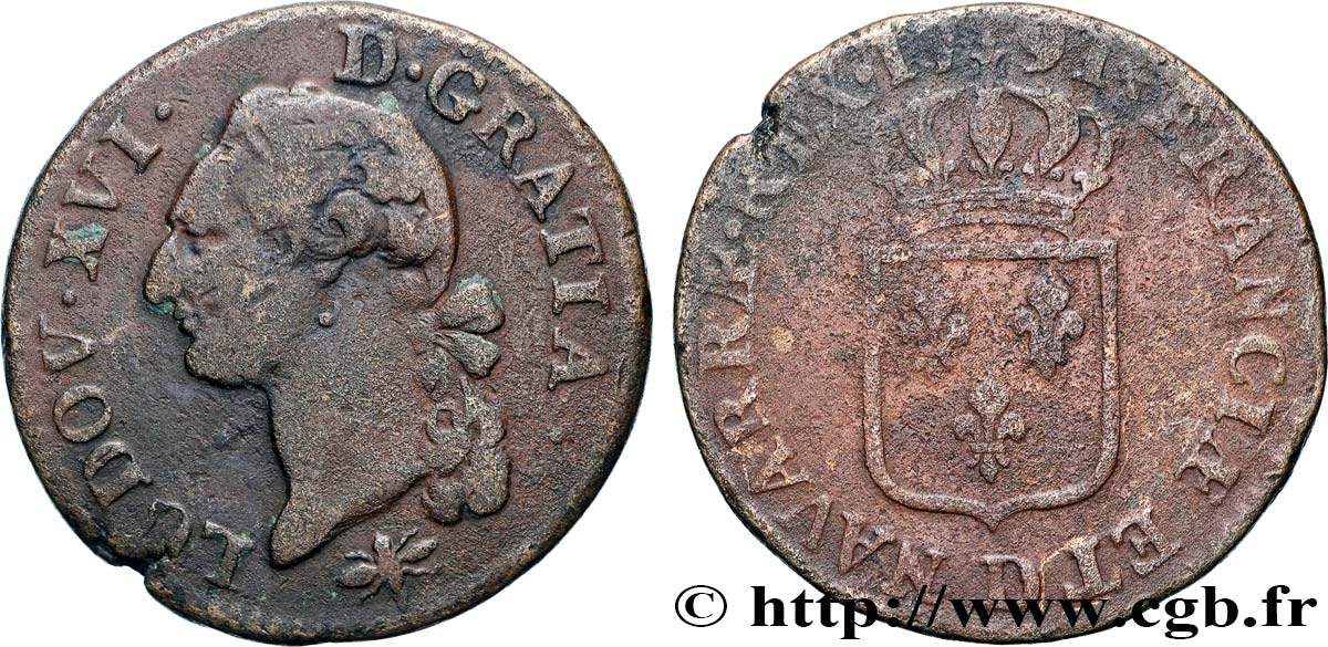 LOUIS XVI Sol dit  à l écu  1791 Lyon MB