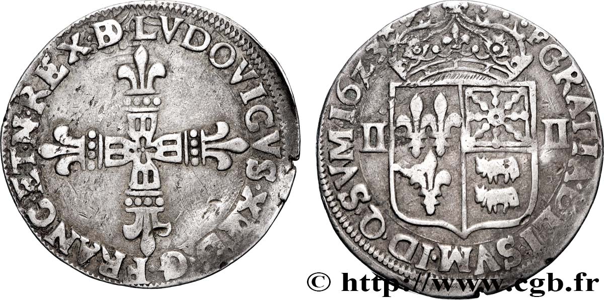LOUIS XIII LE JUSTE Quart d écu de Béarn 1623 Pau TTB