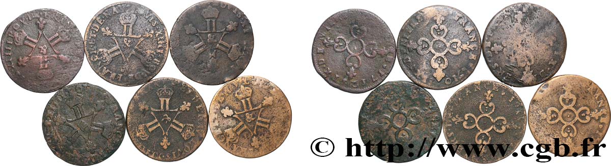 LOUIS XIV LE GRAND OU LE ROI SOLEIL Lot de six pièces de six deniers n.d. Ateliers divers LOT