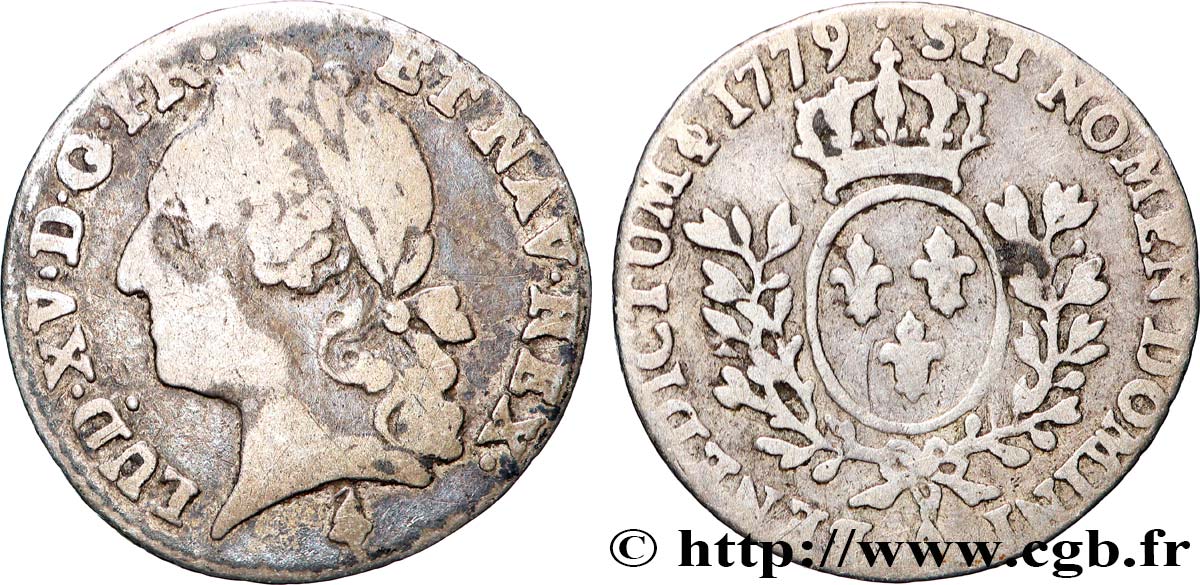 LOUIS XVI Vingtième d écu aux branches d olivier, buste lauré 1779 Paris TB/TB+