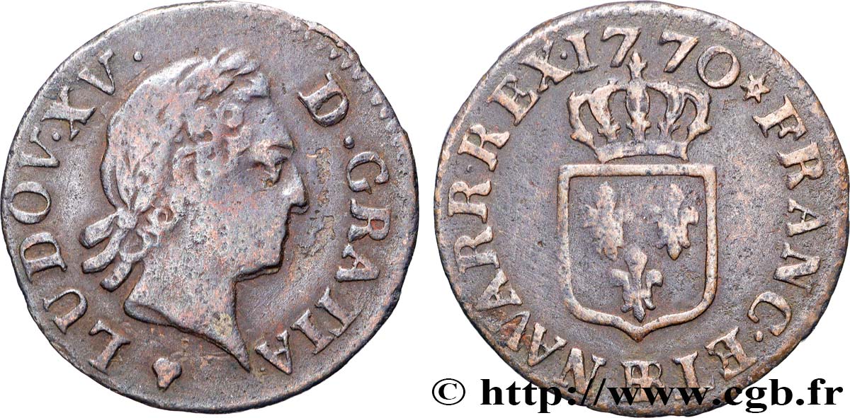 LOUIS XV DIT LE BIEN AIMÉ Liard à la vieille tête 1770 Strasbourg TB