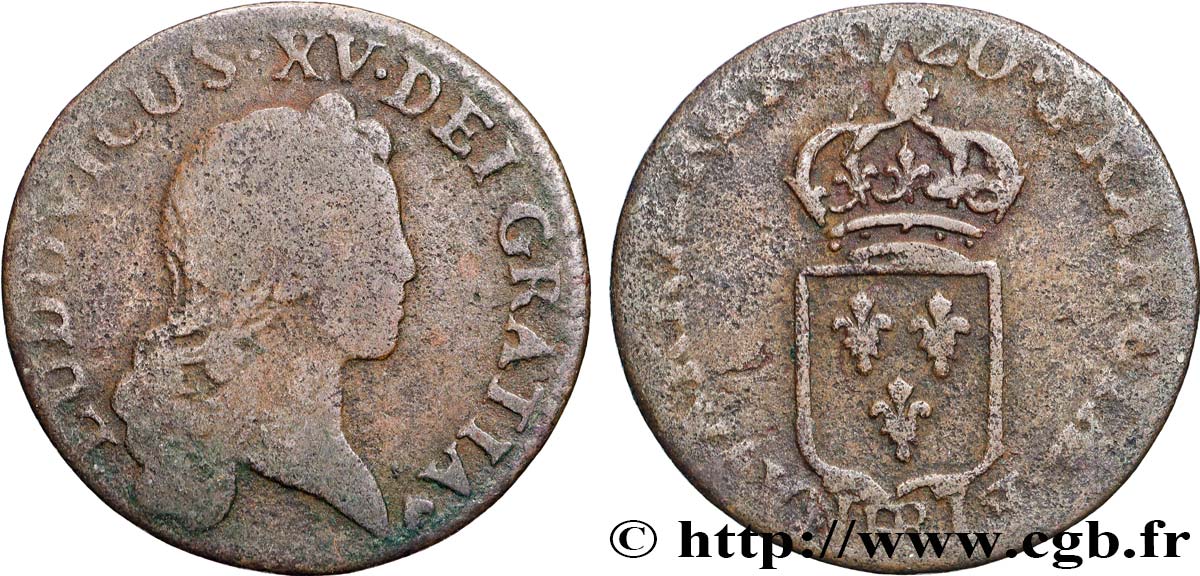 LOUIS XV  THE WELL-BELOVED  Liard au buste enfantin 1720 Strasbourg q.MB