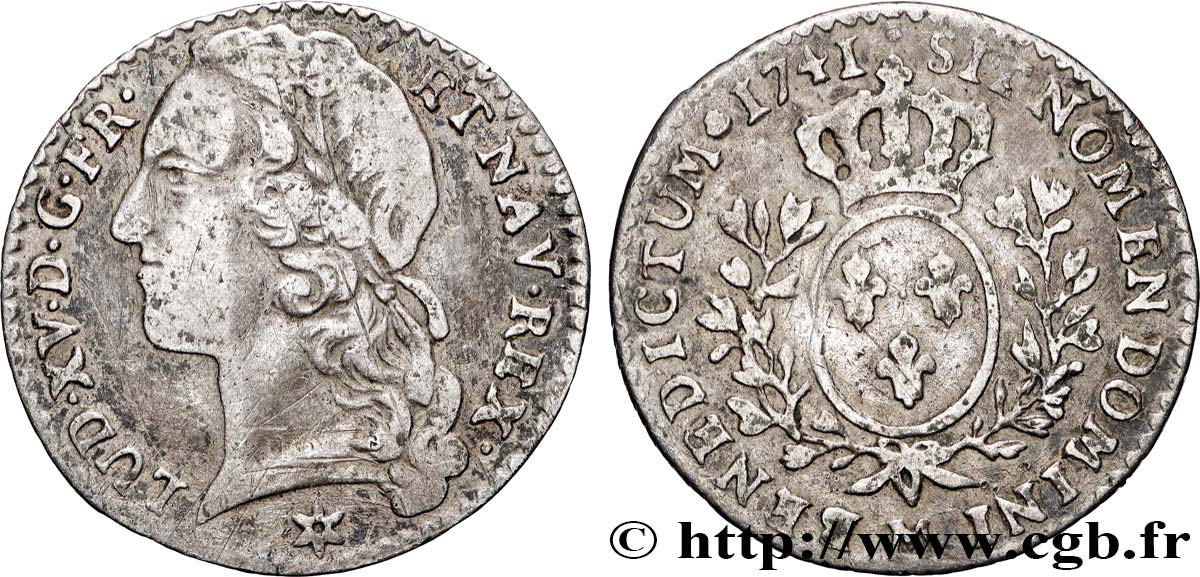 LOUIS XV  THE WELL-BELOVED  Dixième d écu aux branches d’olivier, tête ceinte d’un bandeau 1741 Toulouse q.BB