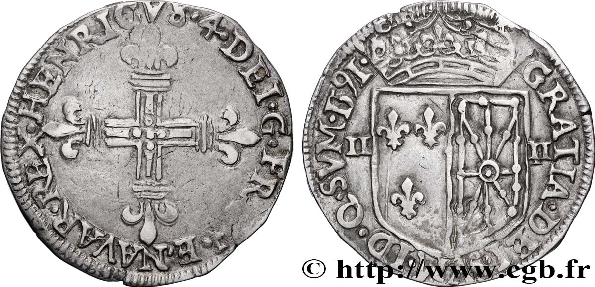 HENRI IV LE GRAND Quart d écu de Navarre 1591 Saint-Palais TTB+