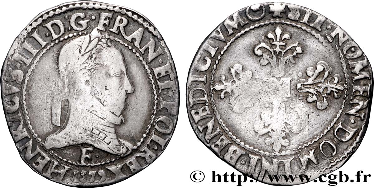 HENRI III Franc au col plat 1579 Angers TB+