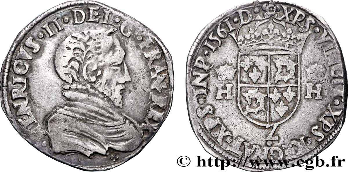 CHARLES IX. MONNAYAGE AU NOM DE HENRI II Teston du Dauphiné à la tête nue 1561 Grenoble TTB