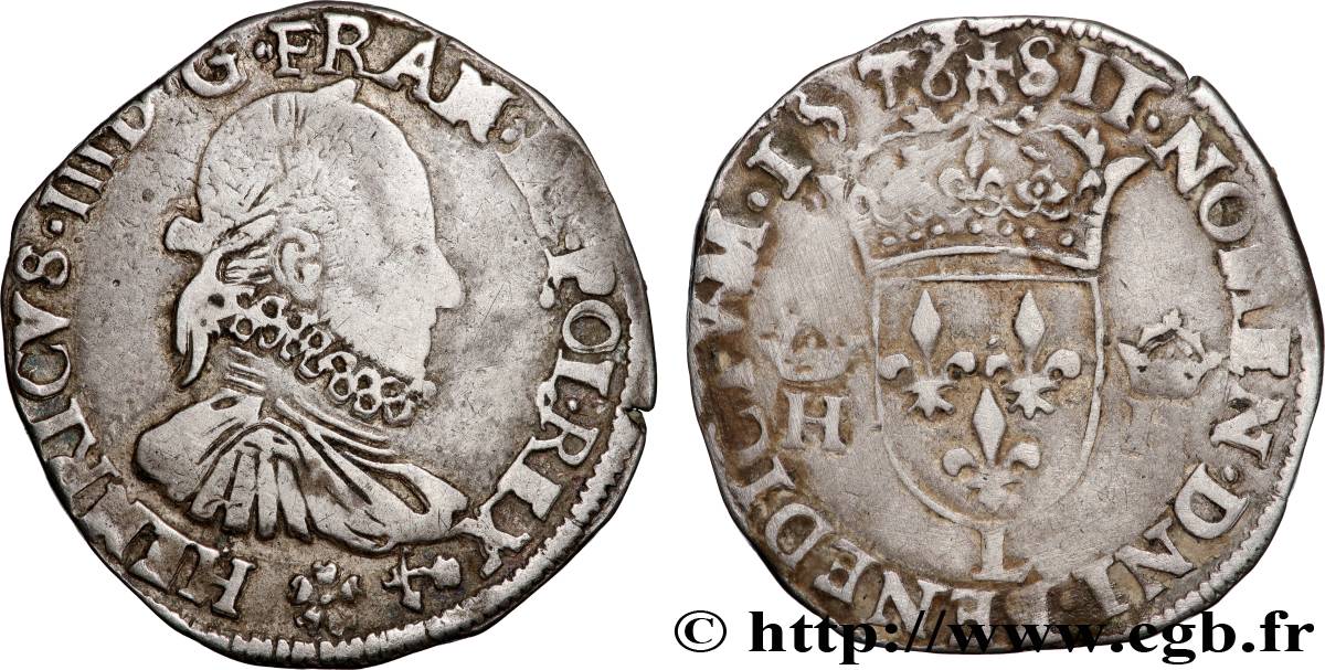 HENRI III Teston 3e type, col fraisé 1576 Bayonne TB+
