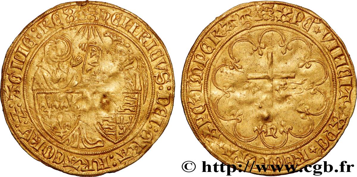 HENRY VI DE LANCASTRE - ROI DE FRANCE (1422-1453) - ROI D ANGLETERRE (1422-1461) et (1470-1471) Salut d or s.m. Rouen TTB