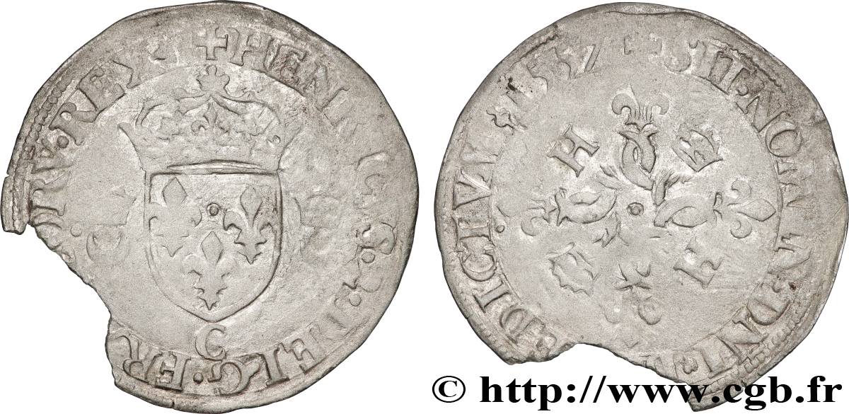 HENRI II Douzain aux croissants 1557 Saint-Lô  TB