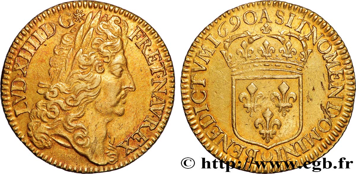 LOUIS XIV LE GRAND OU LE ROI SOLEIL Double louis d or à l écu 1690  Paris SUP