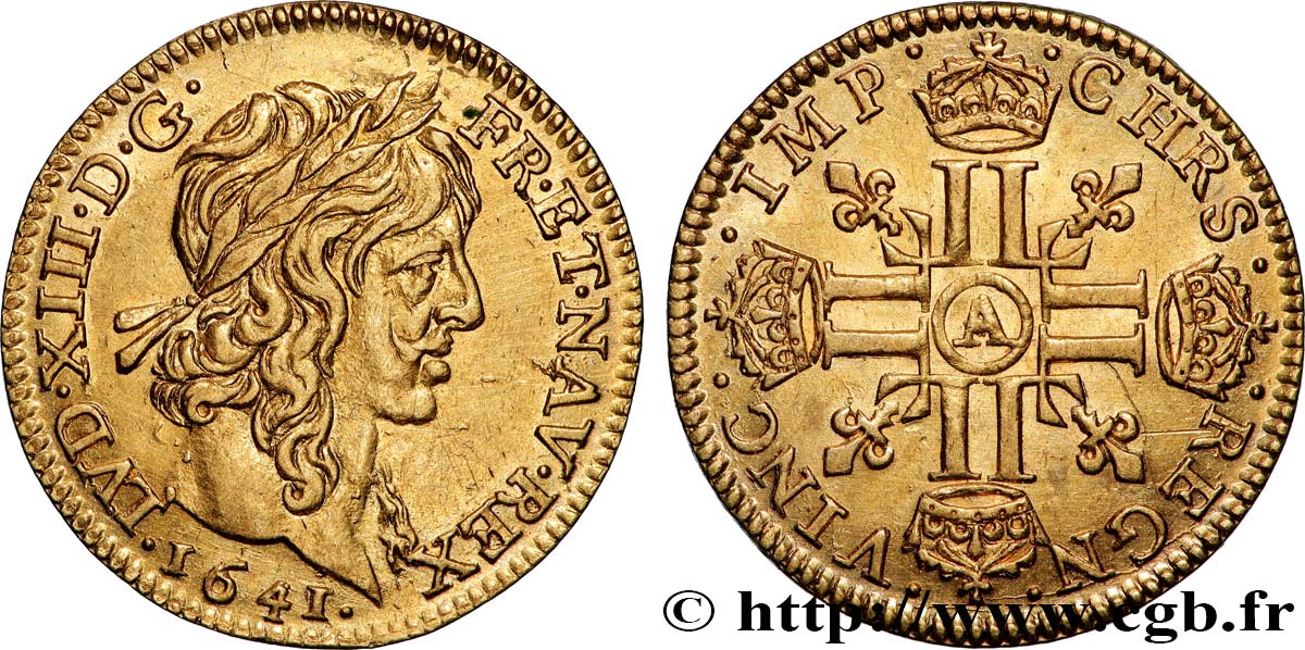 LOUIS XIII Demi-louis d or aux huit L (effigie de Jean Warin) 1641 Paris AU