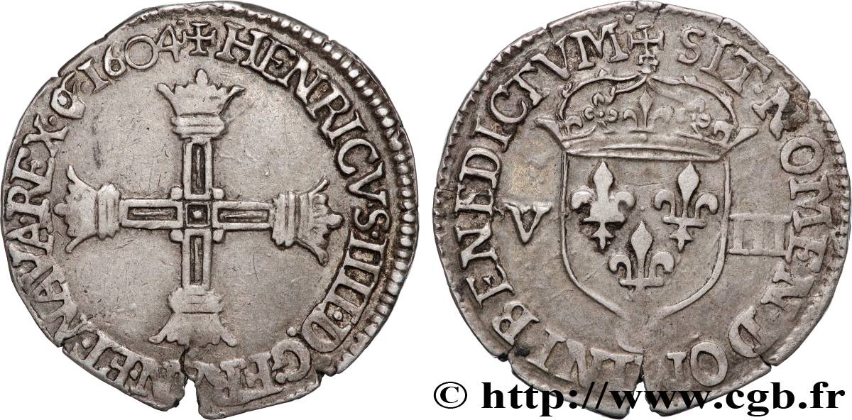 HENRI IV LE GRAND Huitième d écu, croix batonnée et couronnée de face 1604 Saint-Lô TTB+