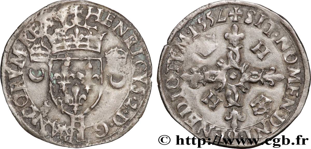 HENRI II Douzain aux croissants 1557 La Rochelle TTB