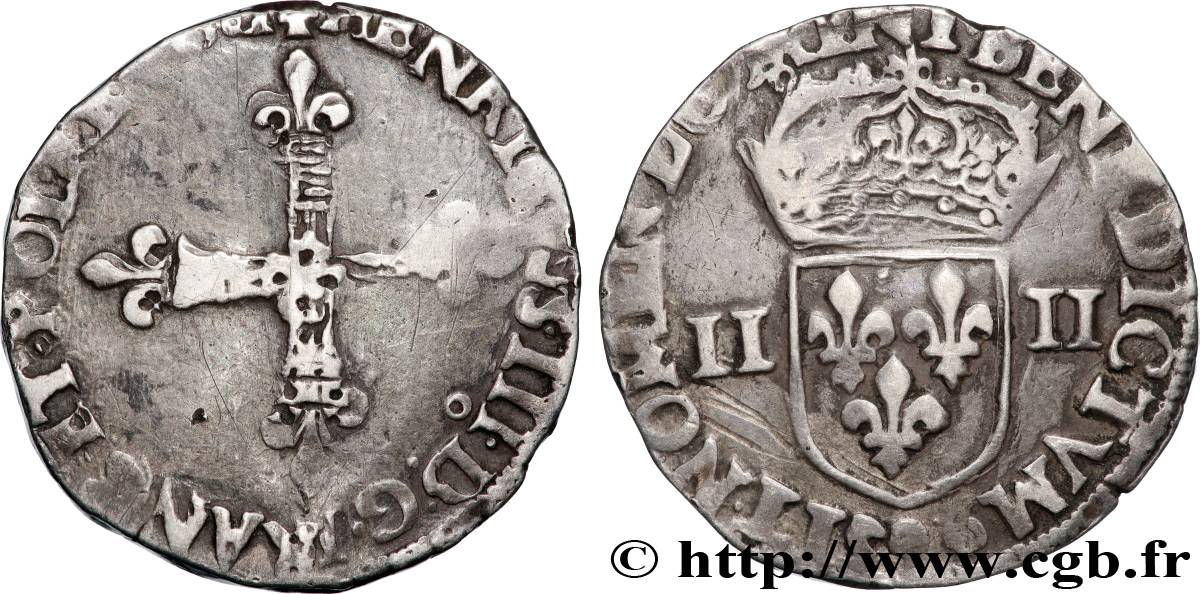 HENRI III Quart d écu, croix de face 1581 Rennes TB+