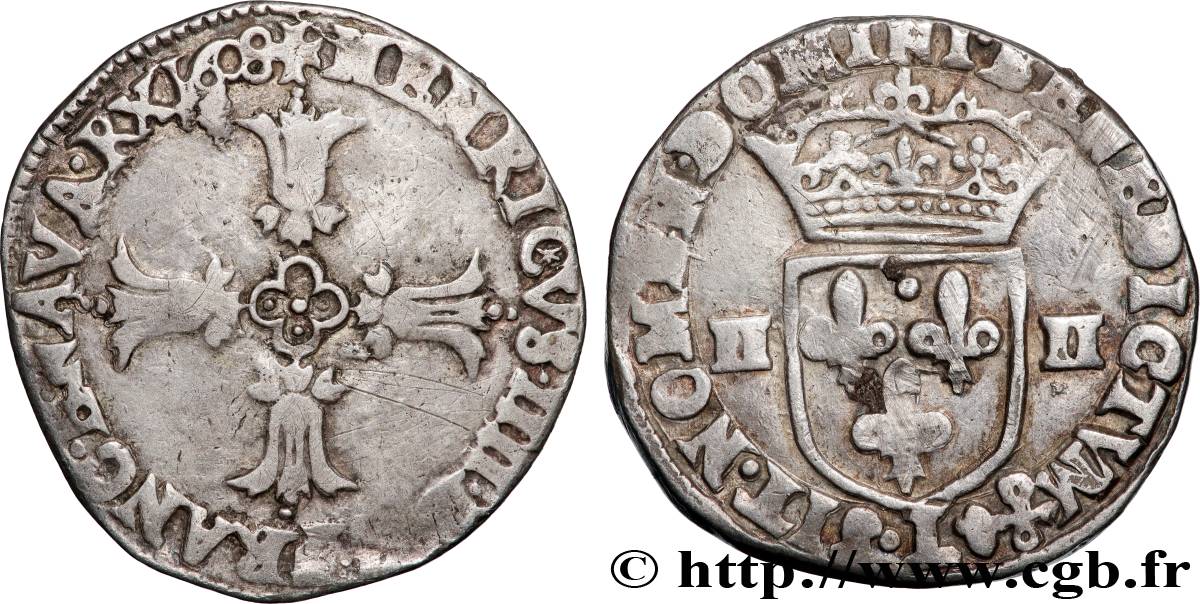 HENRI IV LE GRAND Quart d écu, croix feuillue de face 1608 Bayonne TB+