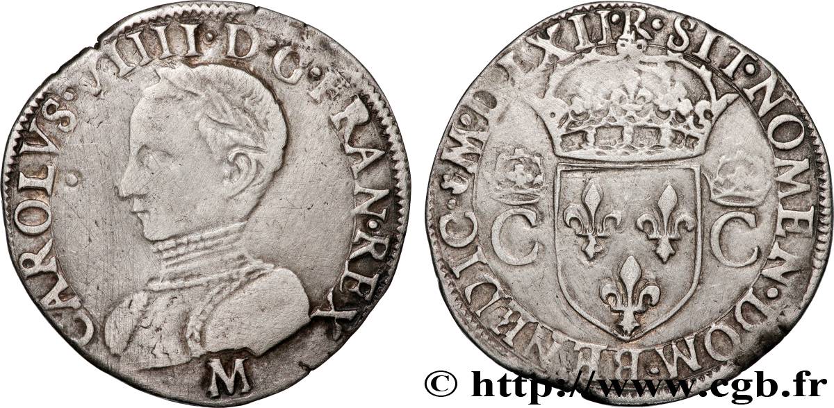 CHARLES IX Teston, 2e type 1562 Toulouse TTB