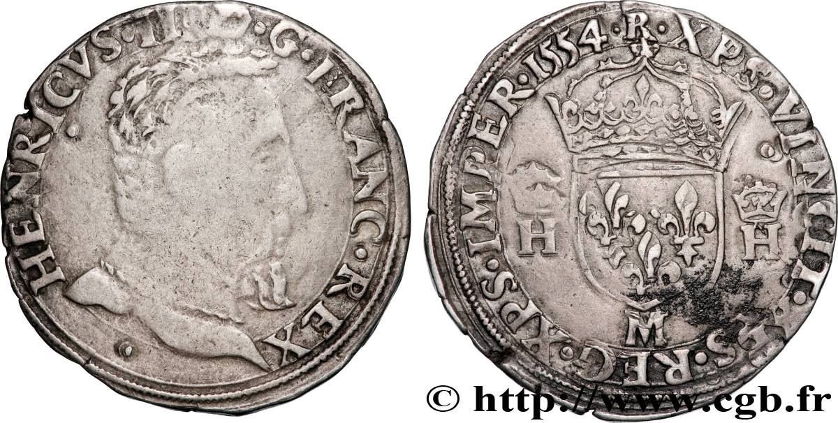HENRI II Teston à la tête nue, 5e type 1554 Toulouse TB+