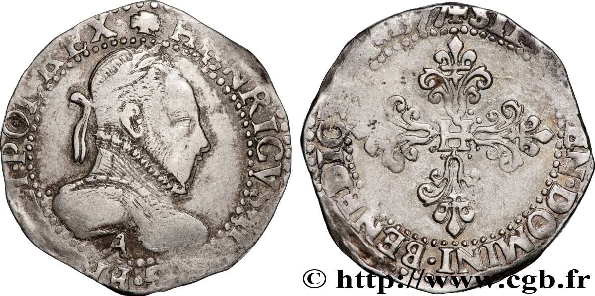 HENRI III Demi-franc au col gaufré 1577 Paris TTB