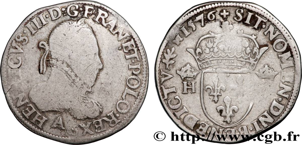 HENRI III Teston, 3e type, col gaufré 1576 Paris TB/TB+
