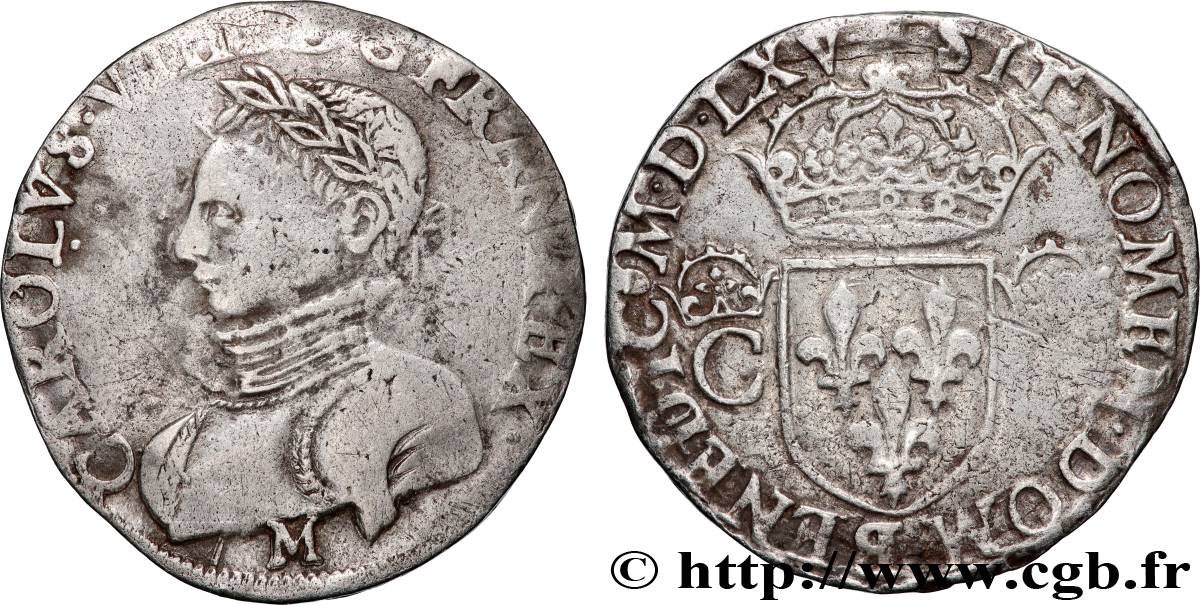 CHARLES IX Teston, 2e type 1565 Toulouse TB+/TTB