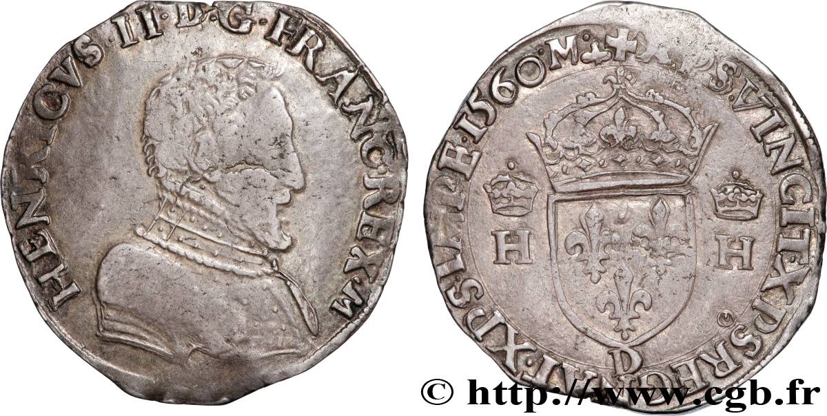 CHARLES IX. MONNAYAGE AU NOM DE HENRI II Teston à la tête nue, 1er type 1560 Lyon TTB/TTB+