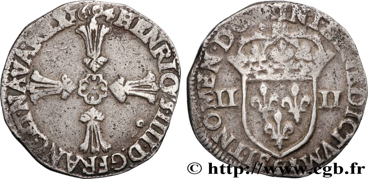 HENRI IV LE GRAND Quart d écu, croix feuillue de face 1604 Rennes TB+