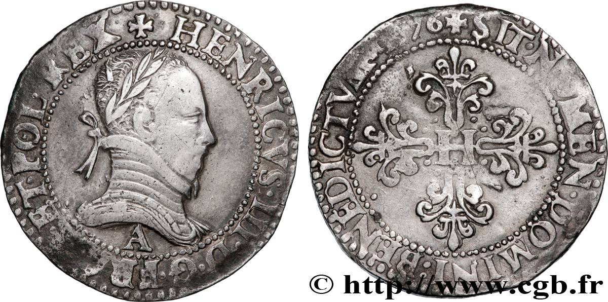 HENRI III Franc au col plat 1576 Paris TTB