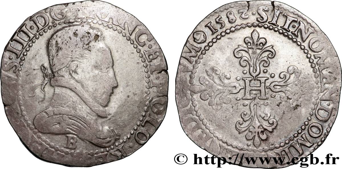 HENRI III Franc au col plat 1582 Rouen TTB+/SUP