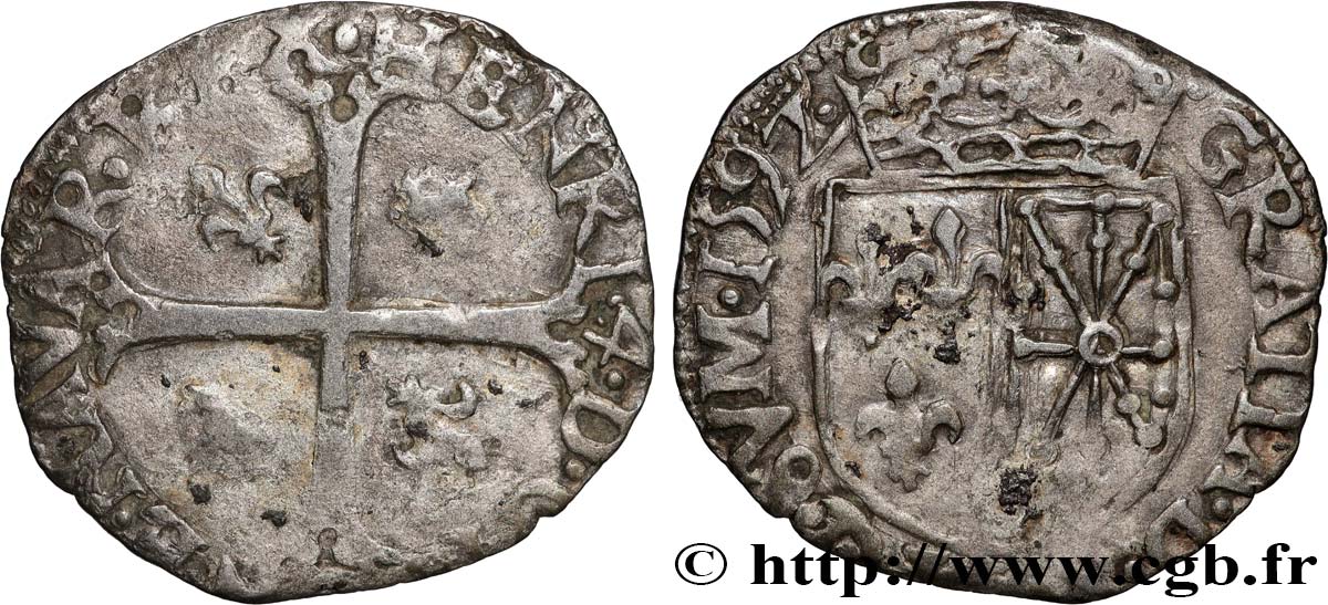 HENRI IV LE GRAND Douzain de Navarre, 2e type 1592 Saint-Palais TB+