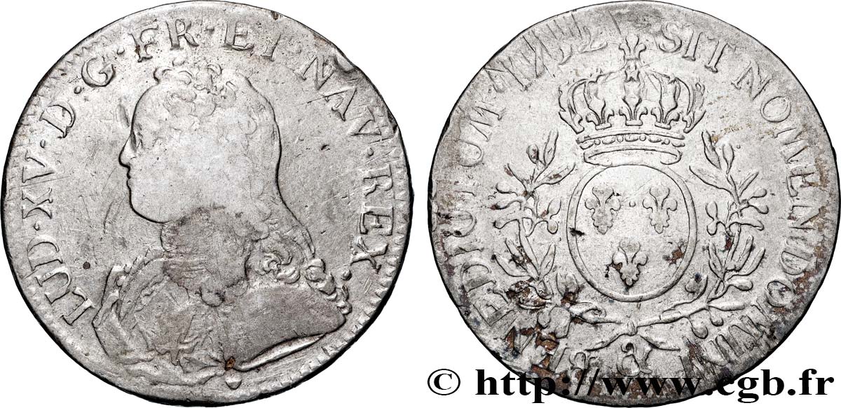 LOUIS XV  THE WELL-BELOVED  Écu aux branches d olivier, buste habillé 1732 Aix-en-Provence VF/VF