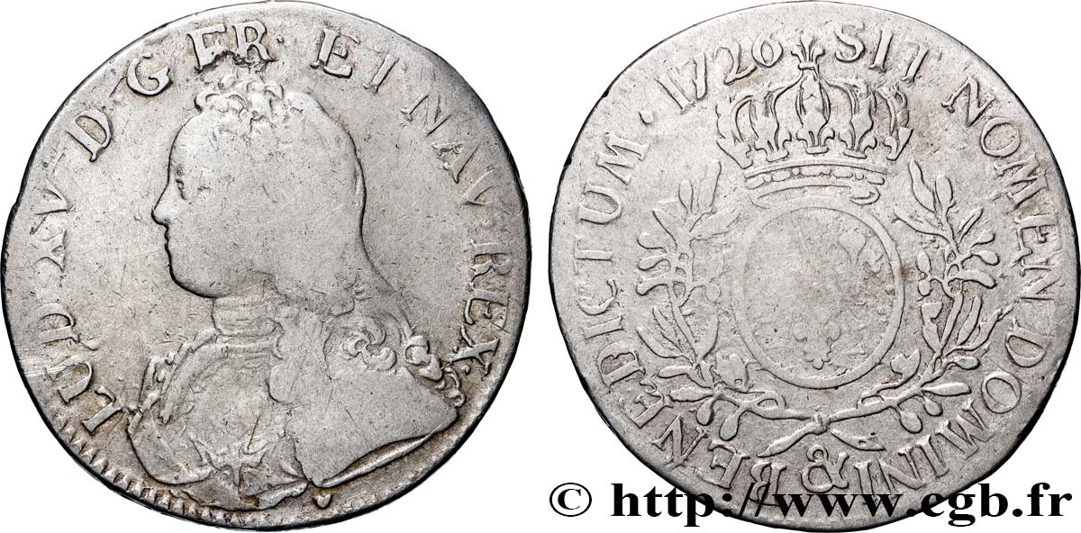 LOUIS XV  THE WELL-BELOVED  Écu aux branches d olivier, buste habillé 1726 Aix-en-Provence VF