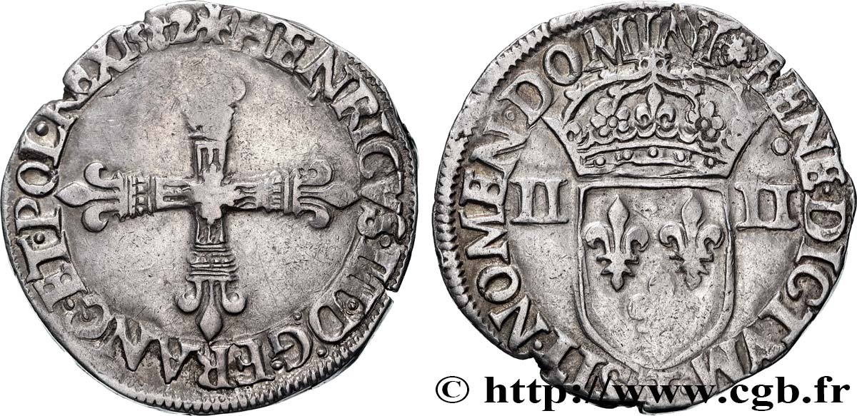 HENRY III Quart d écu, croix de face 1582 Nantes XF