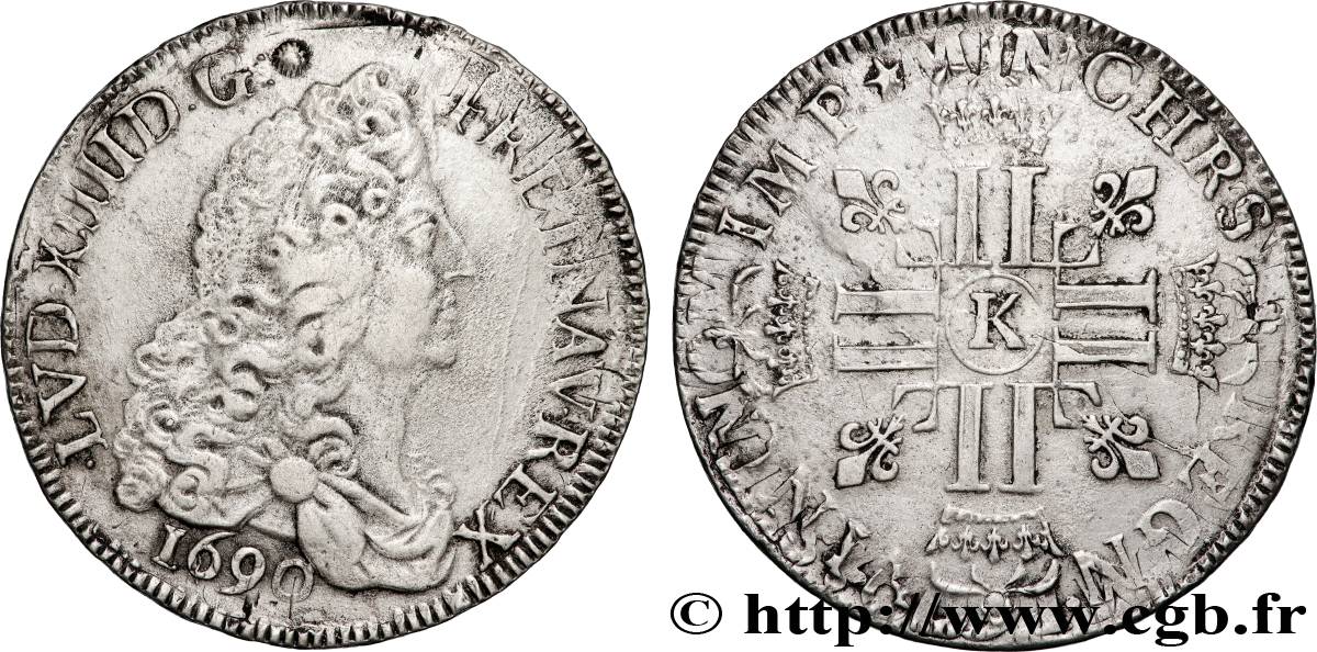 LOUIS XIV LE GRAND OU LE ROI SOLEIL Écu aux huit L, 1er type 1690 Bordeaux TTB
