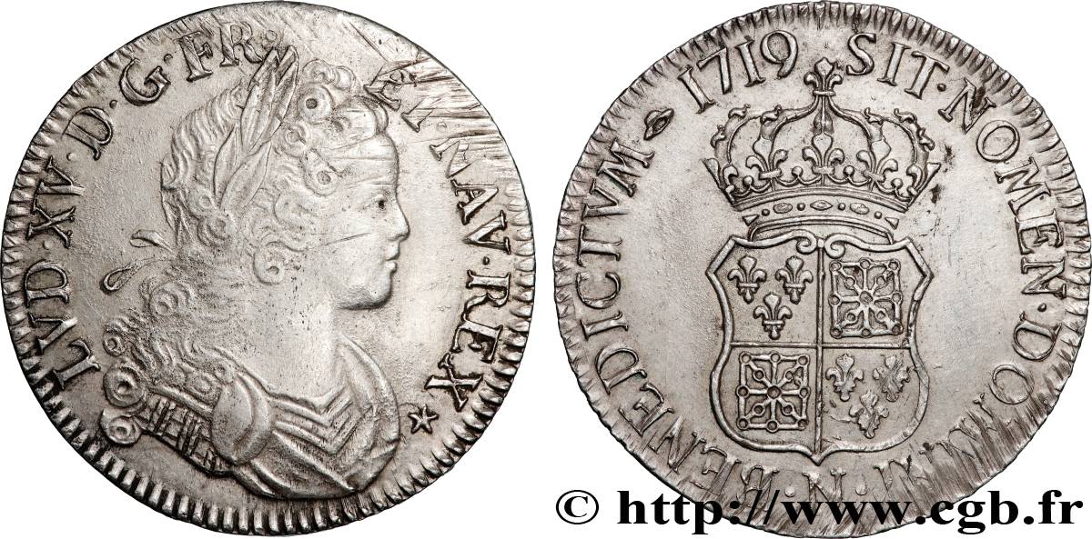 LOUIS XV DIT LE BIEN AIMÉ Écu dit  de France-Navarre  1719 Montpellier TTB/TTB+