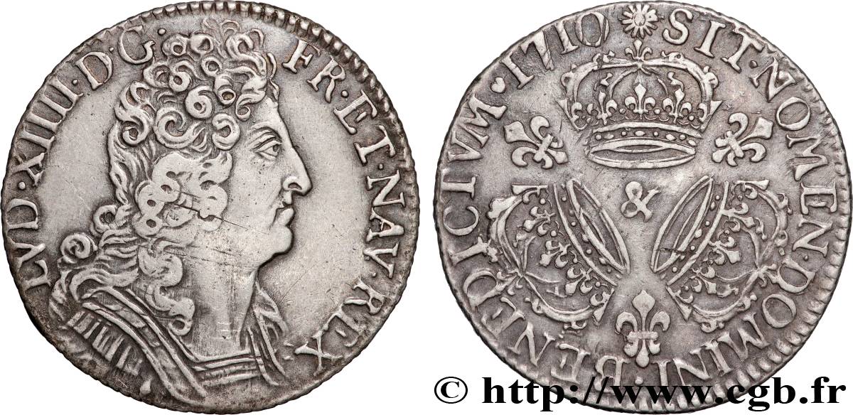 LOUIS XIV LE GRAND OU LE ROI SOLEIL Quart d écu aux trois couronnes 1710 Aix-en-Provence TTB