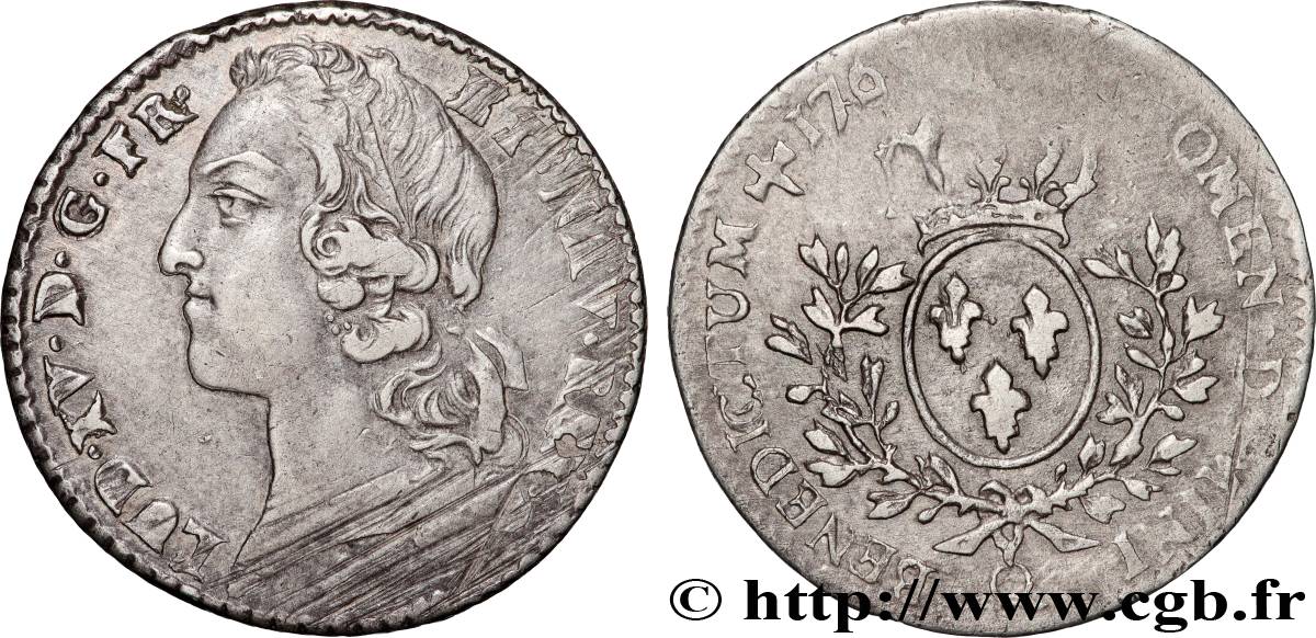 LOUIS XV DIT LE BIEN AIMÉ Cinquième d’écu aux branches d’olivier, tête ceinte d’un bandeau 1767 Perpignan TB+