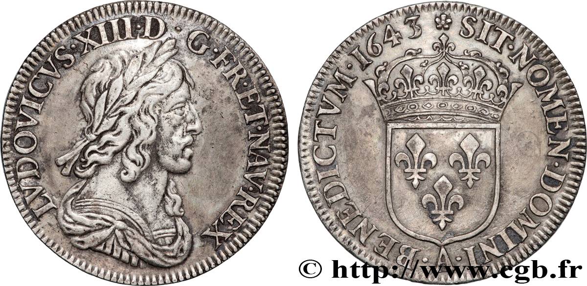LOUIS XIII LE JUSTE Quart d écu, buste drapé et cuirassé (2e buste de Jean Warin) 1643 Paris, Monnaie de Matignon TTB/TTB+