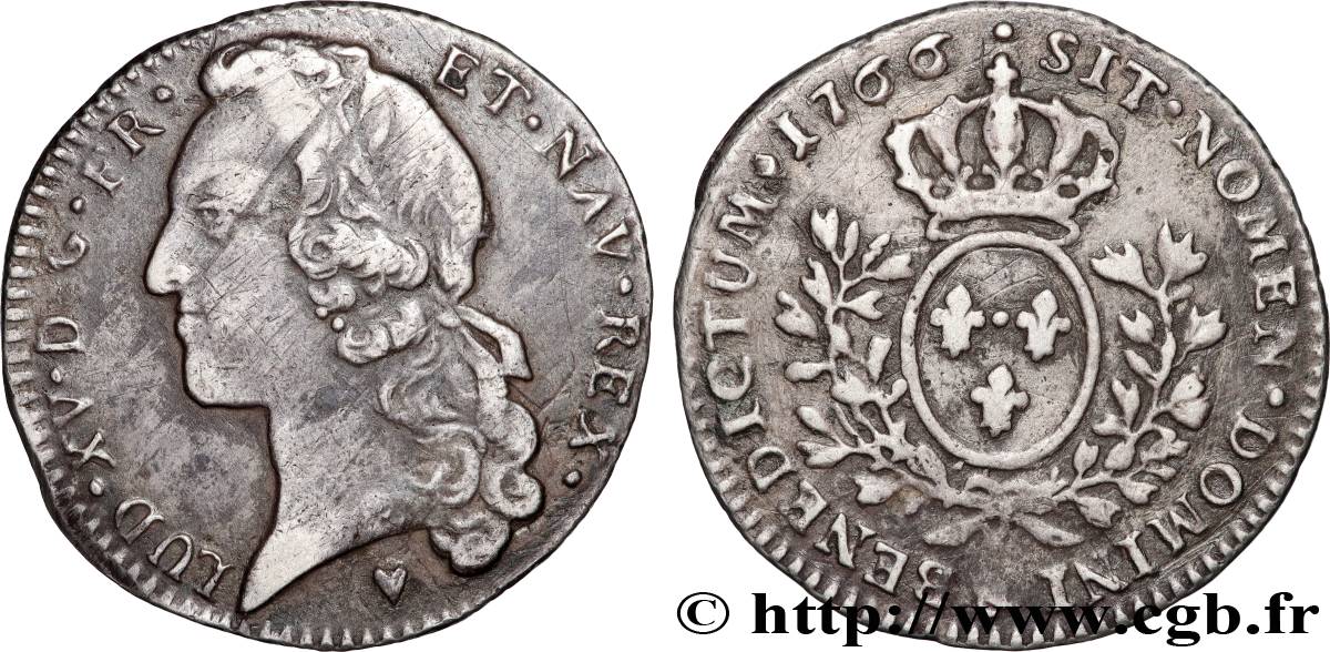 LOUIS XV DIT LE BIEN AIMÉ Cinquième d’écu aux branches d’olivier, tête ceinte d’un bandeau 1766 Aix-en-Provence TTB
