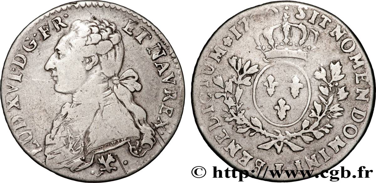 LOUIS XVI Cinquième d écu aux branches d olivier 1790 Bayonne TB+