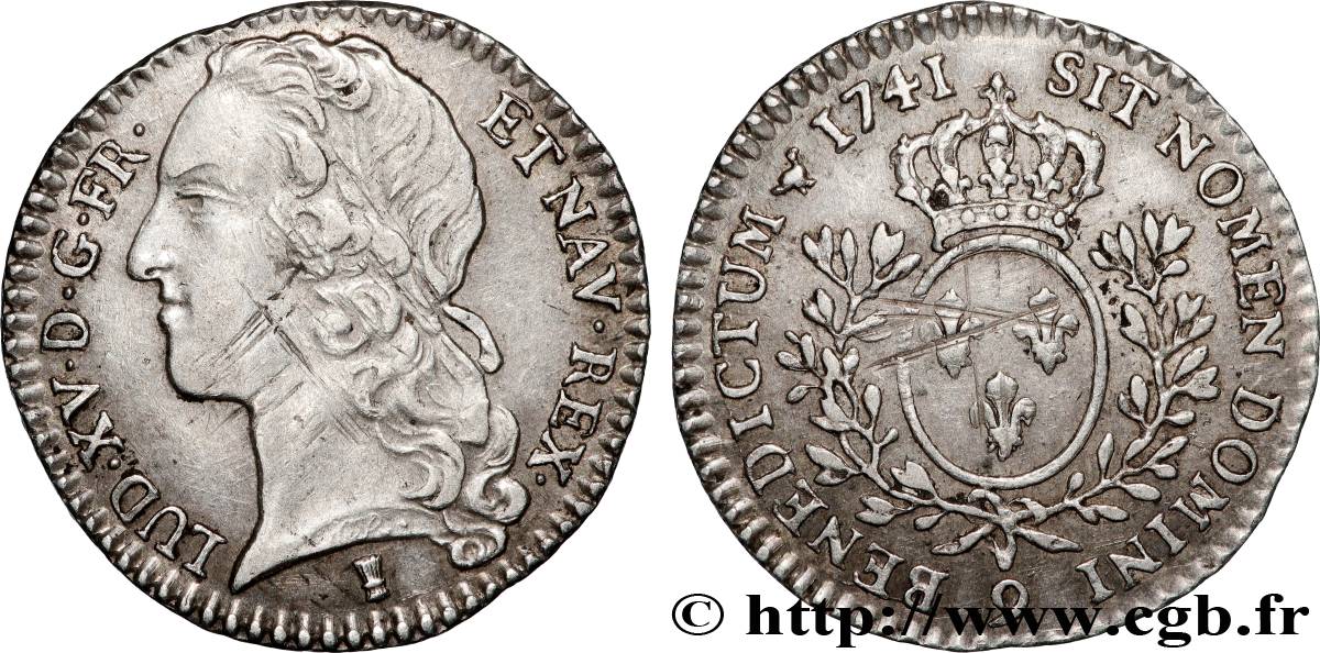 LOUIS XV DIT LE BIEN AIMÉ Dixième d écu aux branches d’olivier, tête ceinte d’un bandeau 1741 Rennes TTB