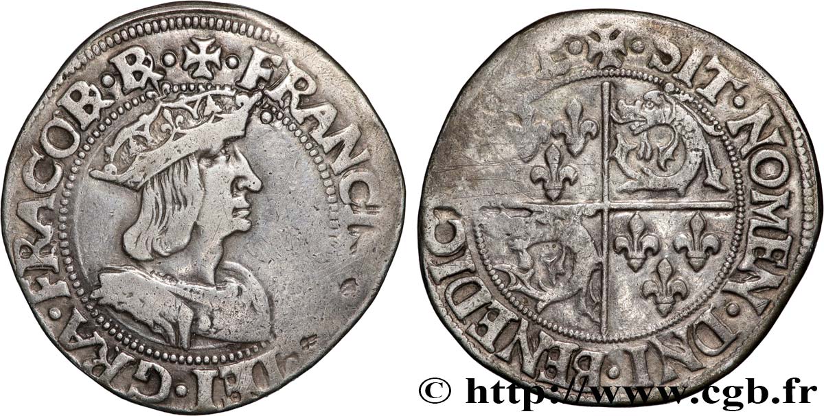 FRANÇOIS IER LE RESTAURATEUR DES LETTRES Teston du Dauphiné, 2e type s.m. Romans TTB