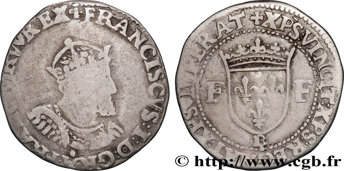 FRANCOIS I Demi-teston, 13e type s.m. Rouen VG/F