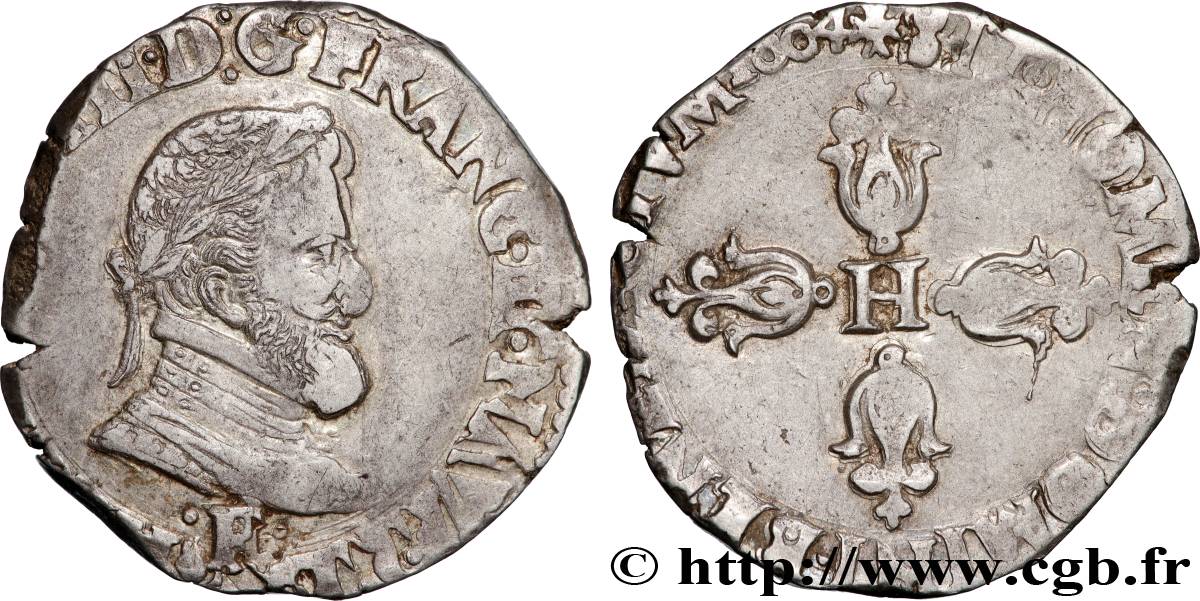 HENRI IV LE GRAND Demi-franc, 2e type d Angers et Tours 1604 Angers TTB/TB+